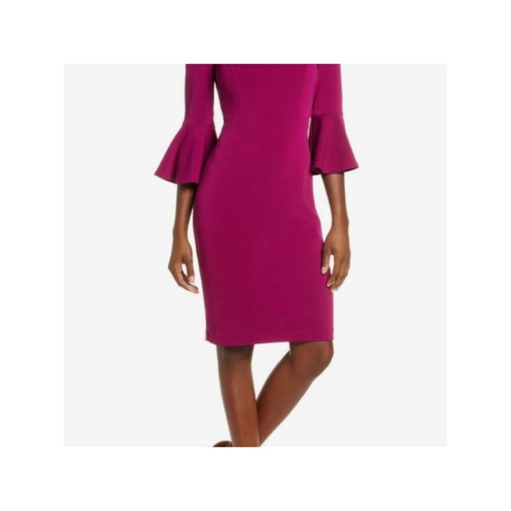 HARPER ROSE Womens Burgundy Fitted Lined Bell Sleeve Sheath Dress 8